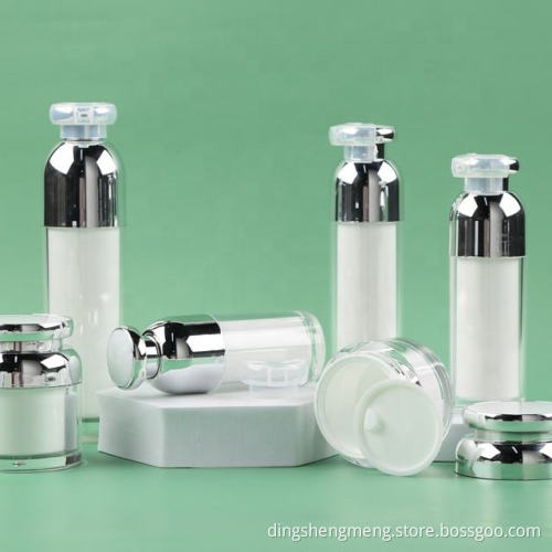 Straight round bright silver airless bottle cosmetic lotion container plastic airless bottle
